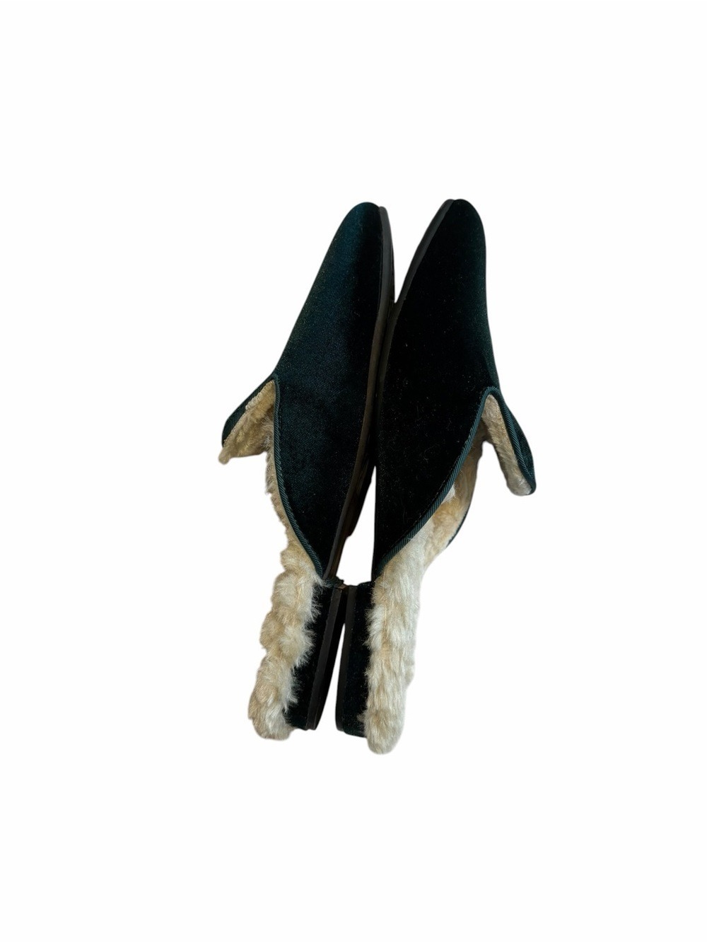 Birdies The Phoebe Dark Green Velvet Faux Fur-Lined Slides Indoor Outdoor 8.5 - Picture 6 of 8